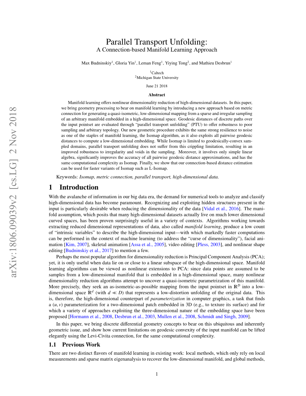 Parallel Transport Unfolding: a Connection-Based Manifold Learning Approach