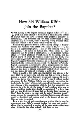 How Did William Kiffin Join the Baptists?