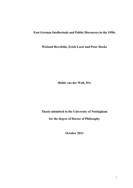 East German Intellectuals and Public Discourses in the 1950S