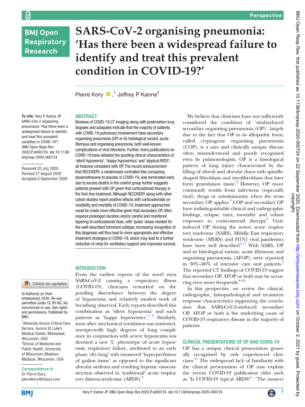 SARS-Cov-2 Organising Pneumonia: 'Has There Been a Widespread Failure to Identify and Treat This Prevalent Condition in COVID