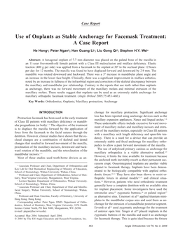 Use of Onplants As Stable Anchorage for Facemask Treatment: a Case Report