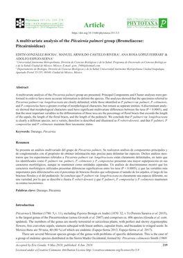 A Multivariate Analysis of the Pitcairnia Palmeri Group (Bromeliaceae: Pitcairnioideae)