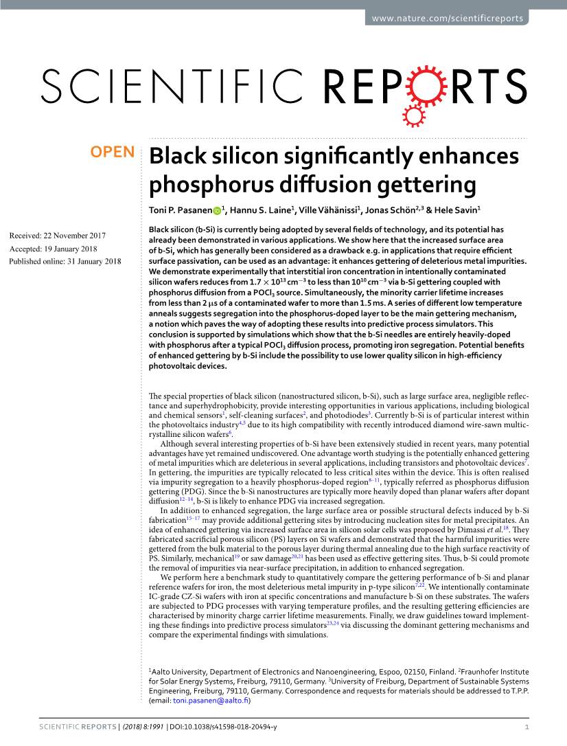 Black Silicon Significantly Enhances Phosphorus Diffusion Gettering