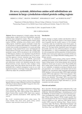 De Novo, Systemic, Deleterious Amino Acid Substitutions Are Common in Large Cytoskeleton‑Related Protein Coding Regions