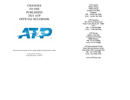 Changes to the Published 2021 Atp Official