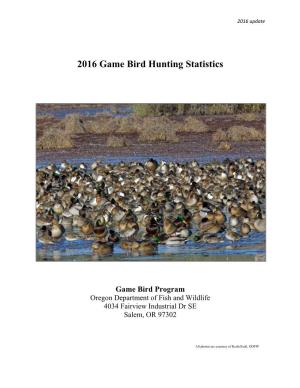 2016 Game Bird Hunting Statistics