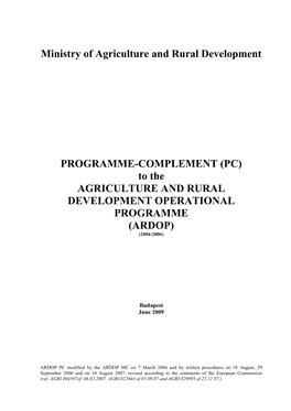 Ministry of Agriculture and Rural Development PROGRAMME