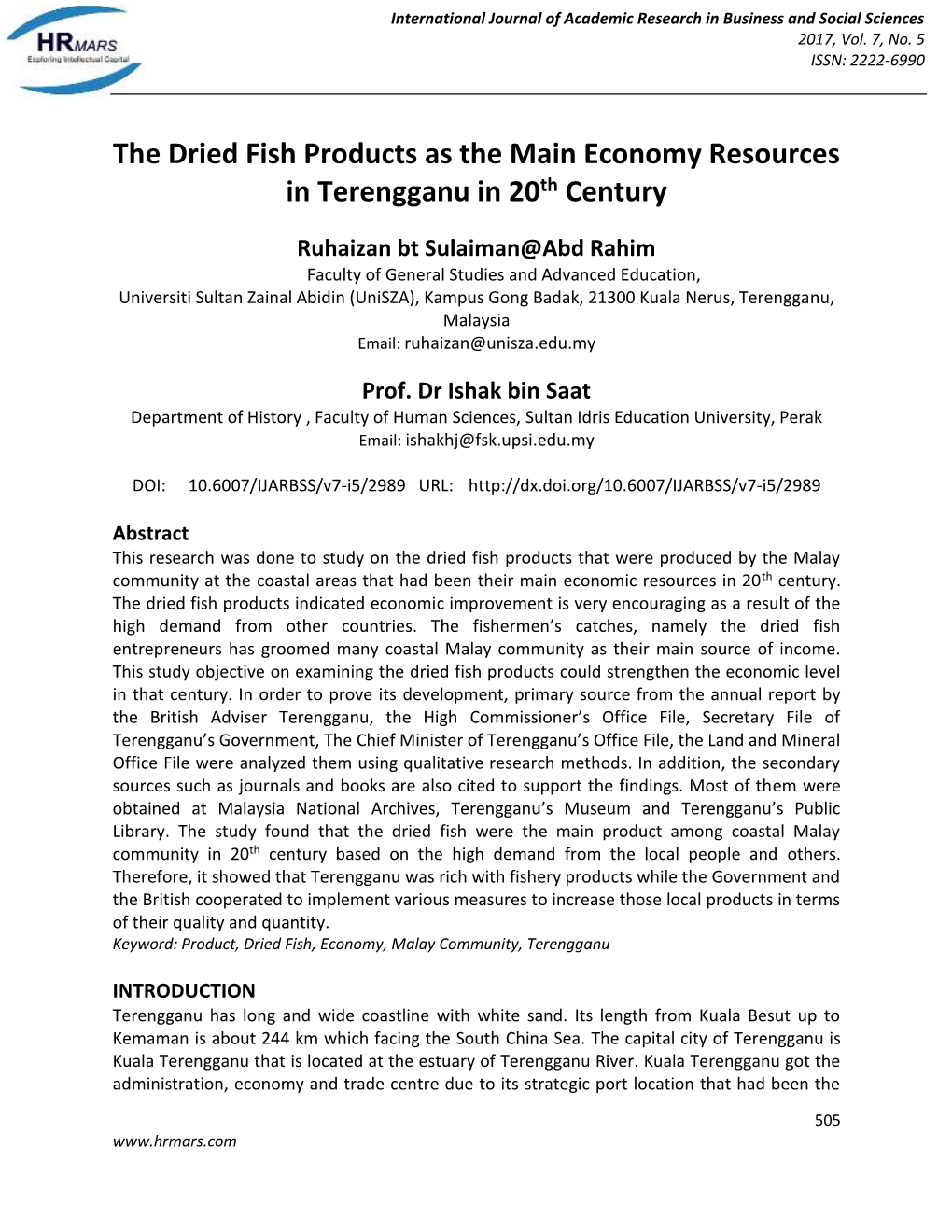 The Dried Fish Products As the Main Economy Resources in Terengganu in 20Th Century