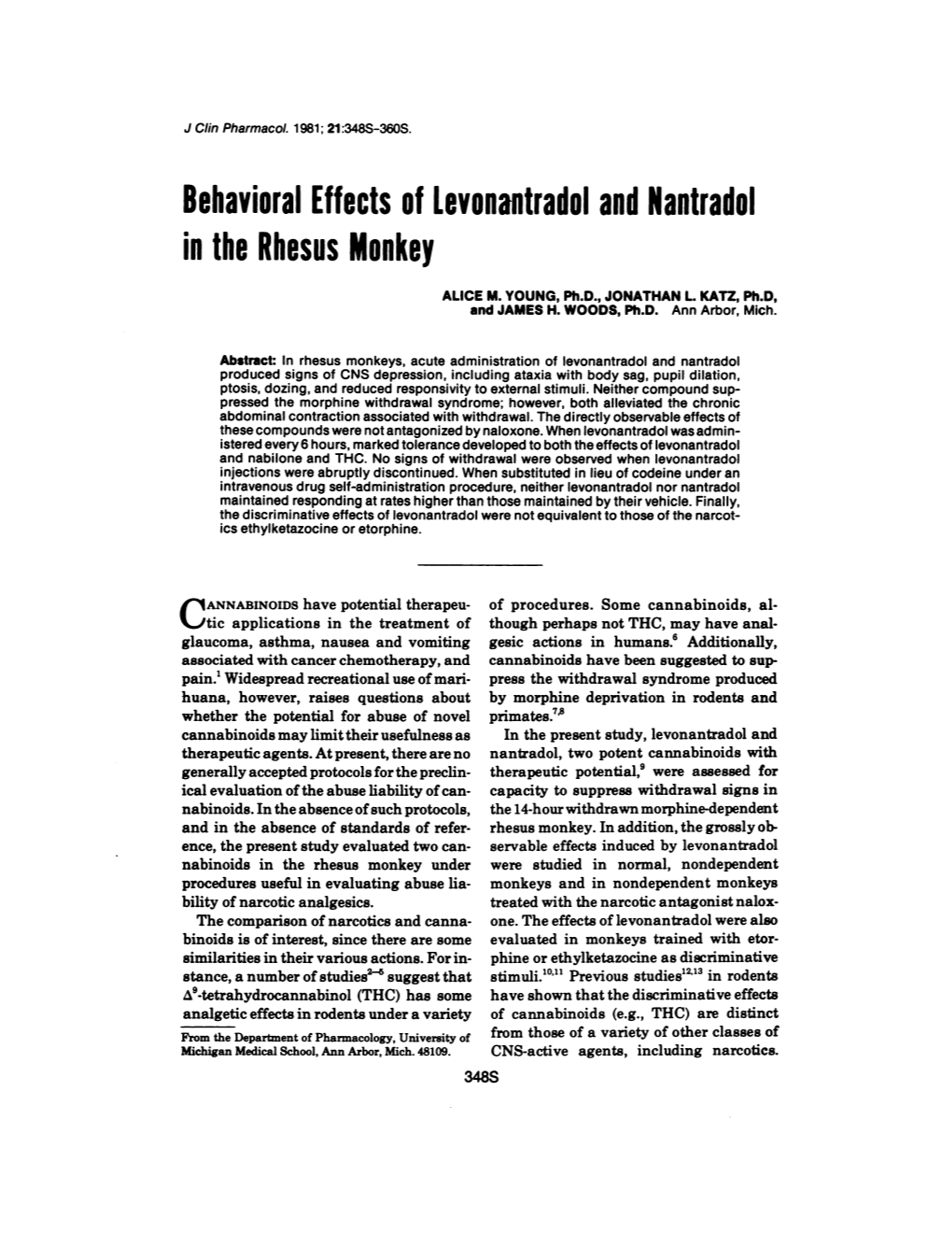 Behavioral Effects of Levonantradol and Nantradol in the Rhesus Monkey
