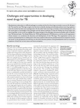 Challenges and Opportunities in Developing Novel Drugs for TB