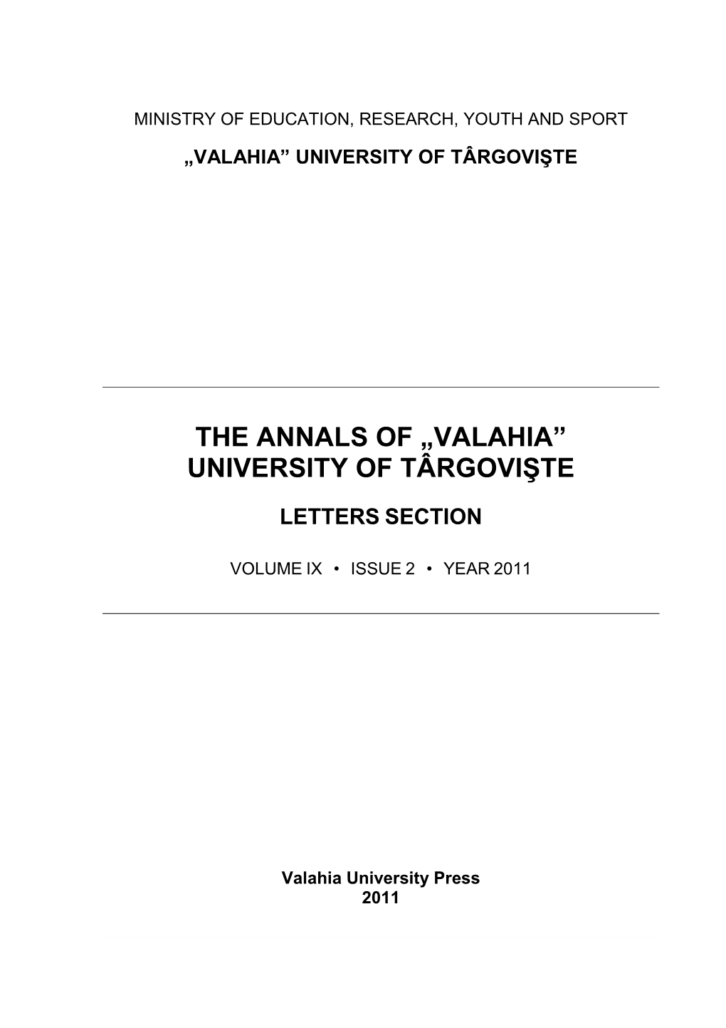 The Annals of „Valahia” University of Târgovişte