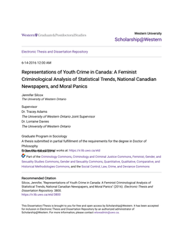 Representations of Youth Crime in Canada: a Feminist Criminological Analysis of Statistical Trends, National Canadian Newspapers, and Moral Panics