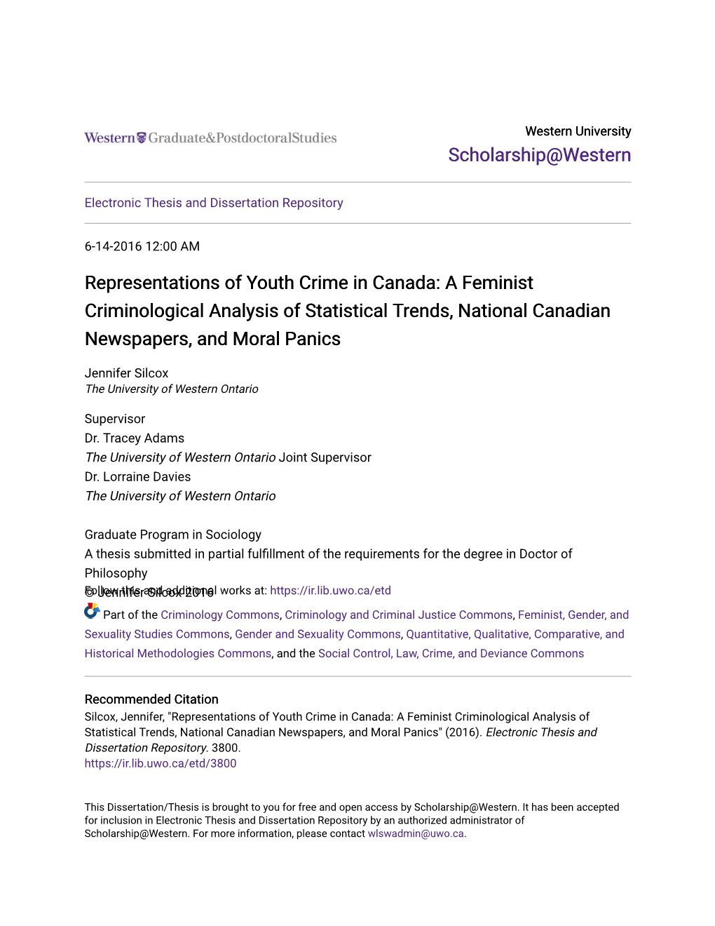 Representations of Youth Crime in Canada: a Feminist Criminological Analysis of Statistical Trends, National Canadian Newspapers, and Moral Panics