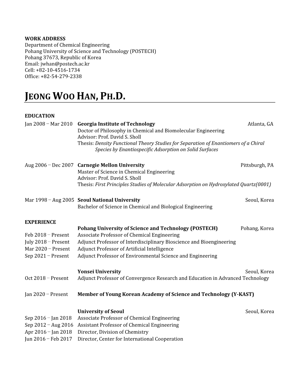 Jeong Woo Han,Ph.D