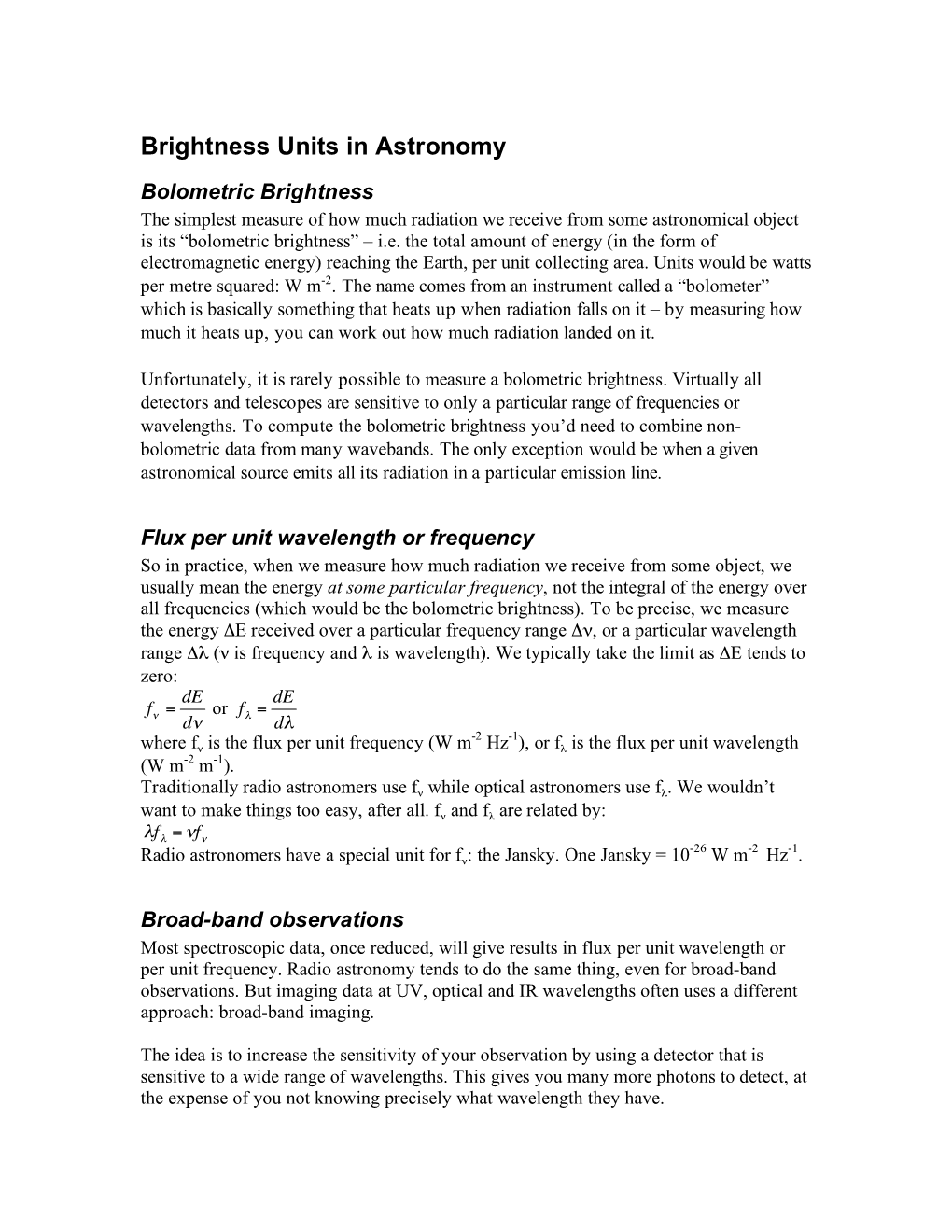 Brightness Units in Astronomy