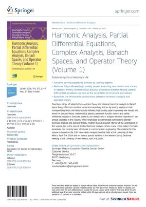 Harmonic Analysis, Partial Differential Equations, Complex Analysis, Banach Spaces, and Operator Theory (Volume 1) Celebrating Cora Sadosky's Life
