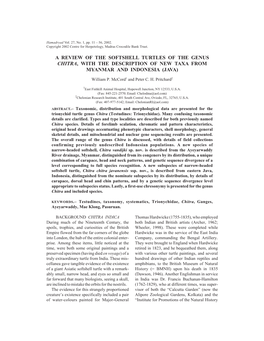 A Review of the Softshell Turtles of the Genus Chitra, with the Description of New Taxa from Myanmar and Indonesia (Java)