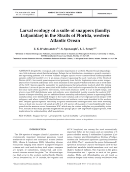 Larval Ecology of a Suite of Snappers (Family: Lutjanidae) in the Straits of Florida, Western Atlantic Ocean