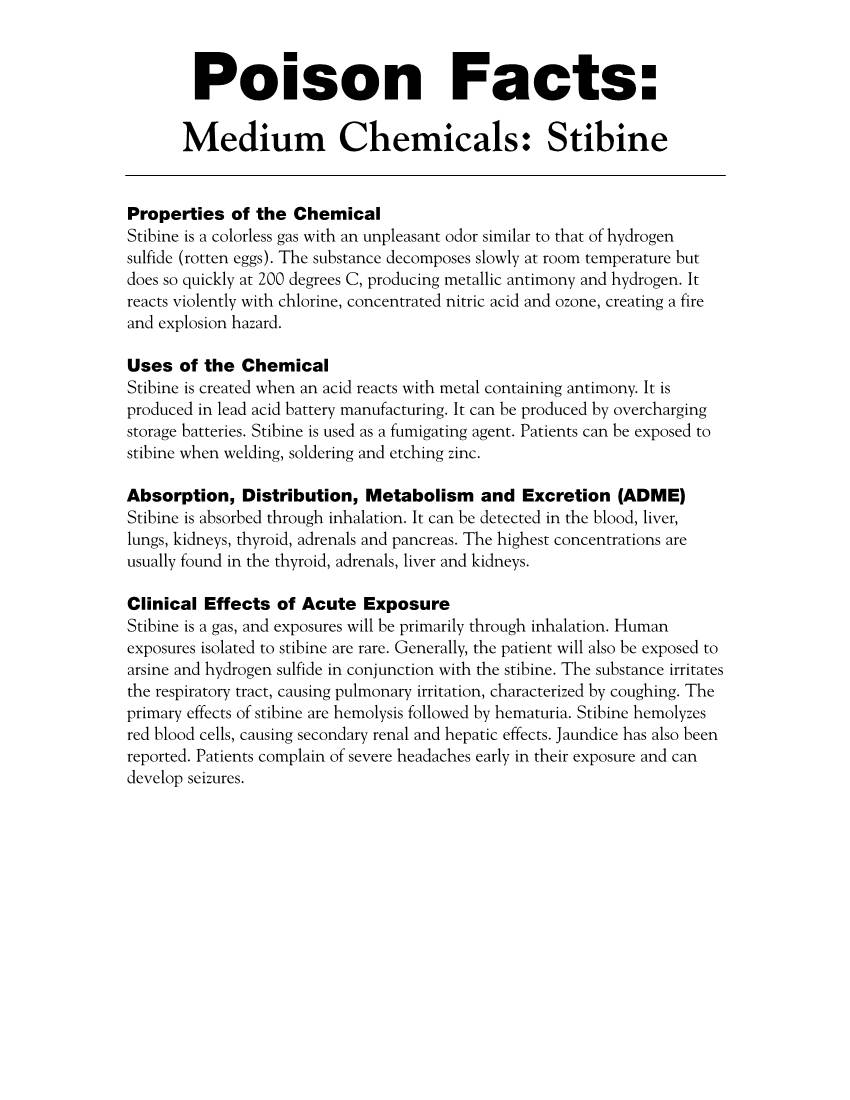 Poison Facts: Medium Chemicals: Stibine