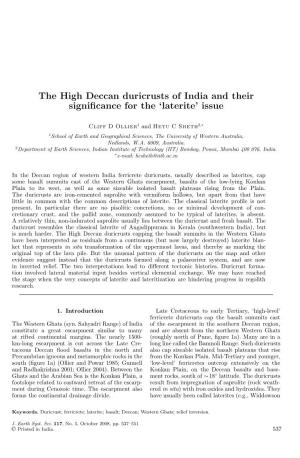 The High Deccan Duricrusts of India and Their Significance for the 'Laterite