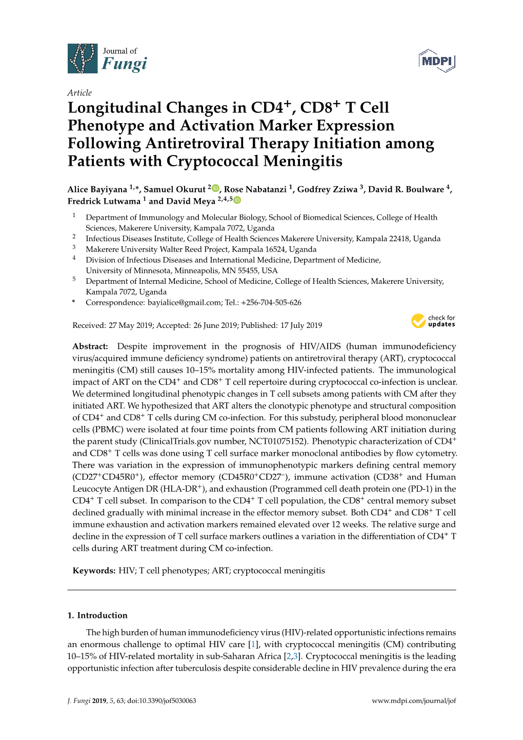 Longitudinal Changes in CD4 , CD8 T Cell Phenotype and Activation