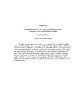 ABSTRACT Examining Disability in the Lives of Franklin D. Roosevelt