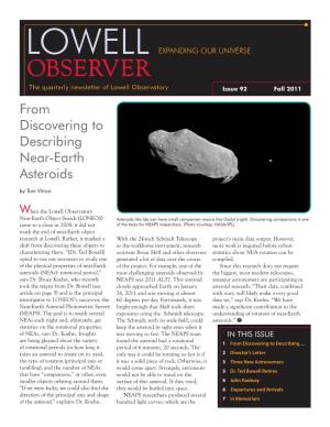 Lowell Observatory Issue 92 Fall 2011 from Discovering to Describing Near-Earth Asteroids by Tom Vitron