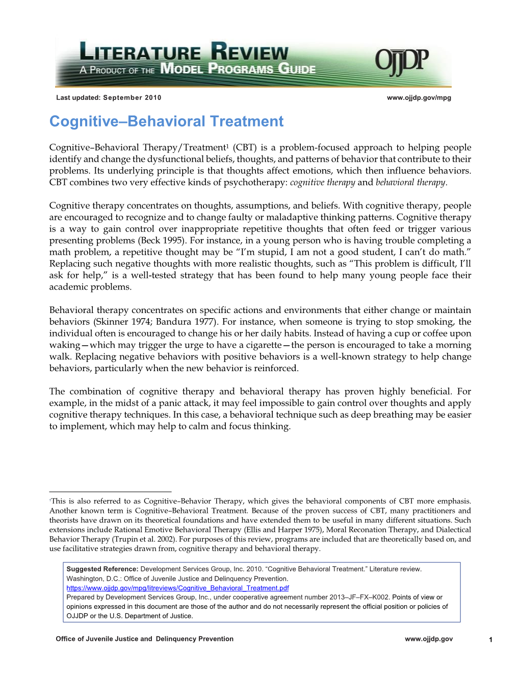 Cognitive-Behavioral Treatment Literature Review