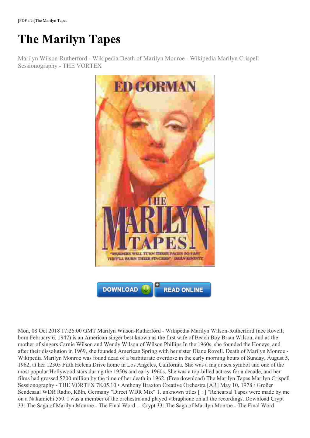 The Marilyn Tapes the Marilyn Tapes