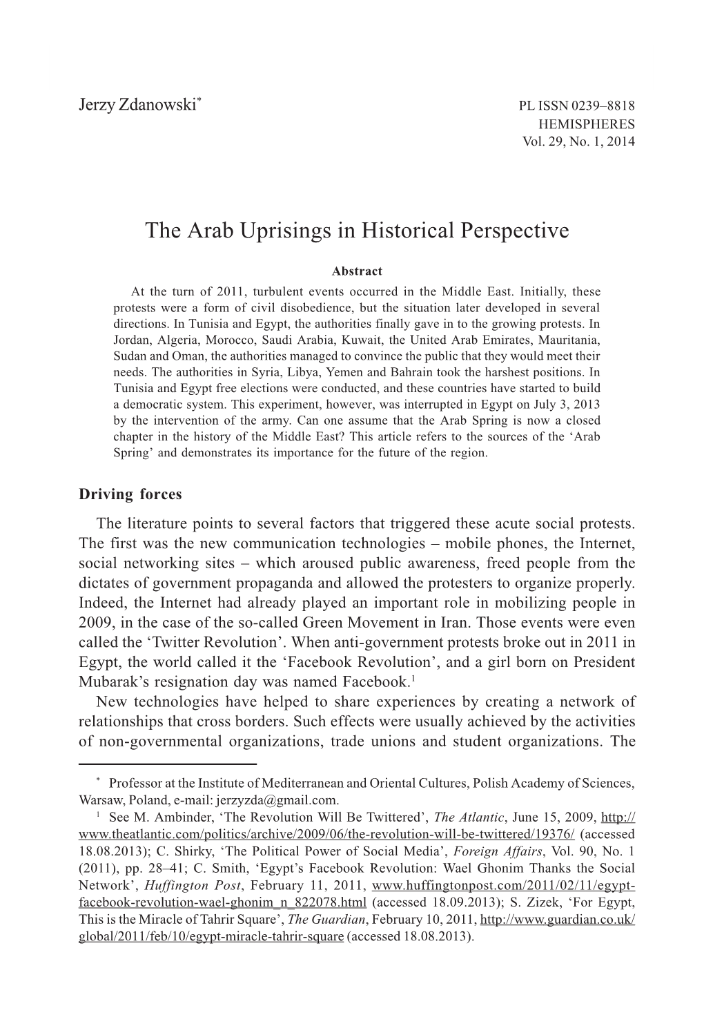The Arab Uprisings in Historical Perspective 79