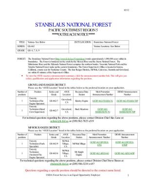 Stanislaus National Forest Pacific Southwest Region 5 *****Outreach Notice*****