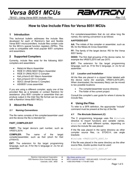 Versa 8051 Mcus TB102 – Using Versa 8051 Include Files Rev 1.0