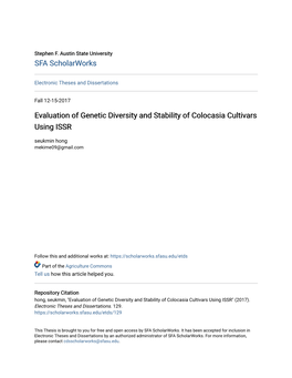 Evaluation of Genetic Diversity and Stability of Colocasia Cultivars Using ISSR Seukmin Hong Mekime09@Gmail.Com