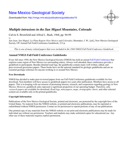 Multiple Intrusions in the San Miguel Mountains, Colorado Calvin S