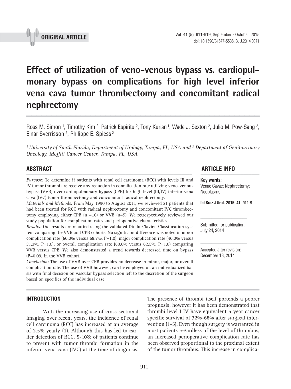 Effect of Utilization of Veno-Venous Bypass Vs. Cardiopul
