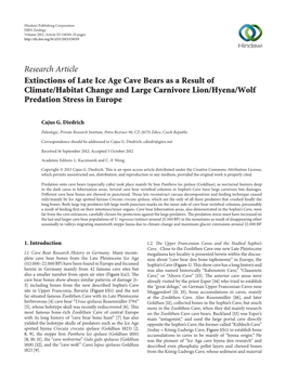 Research Article Extinctions of Late Ice Age Cave Bears As a Result of Climate/Habitat Change and Large Carnivore Lion/Hyena/Wolf Predation Stress in Europe