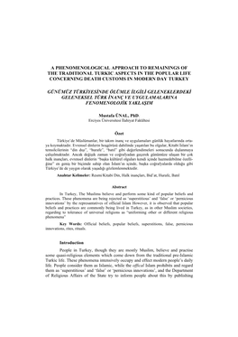A Phenomenological Approach to Remainings of the Traditional Turkic Aspects in the Popular Life Concerning Death Customs in Modern Day Turkey