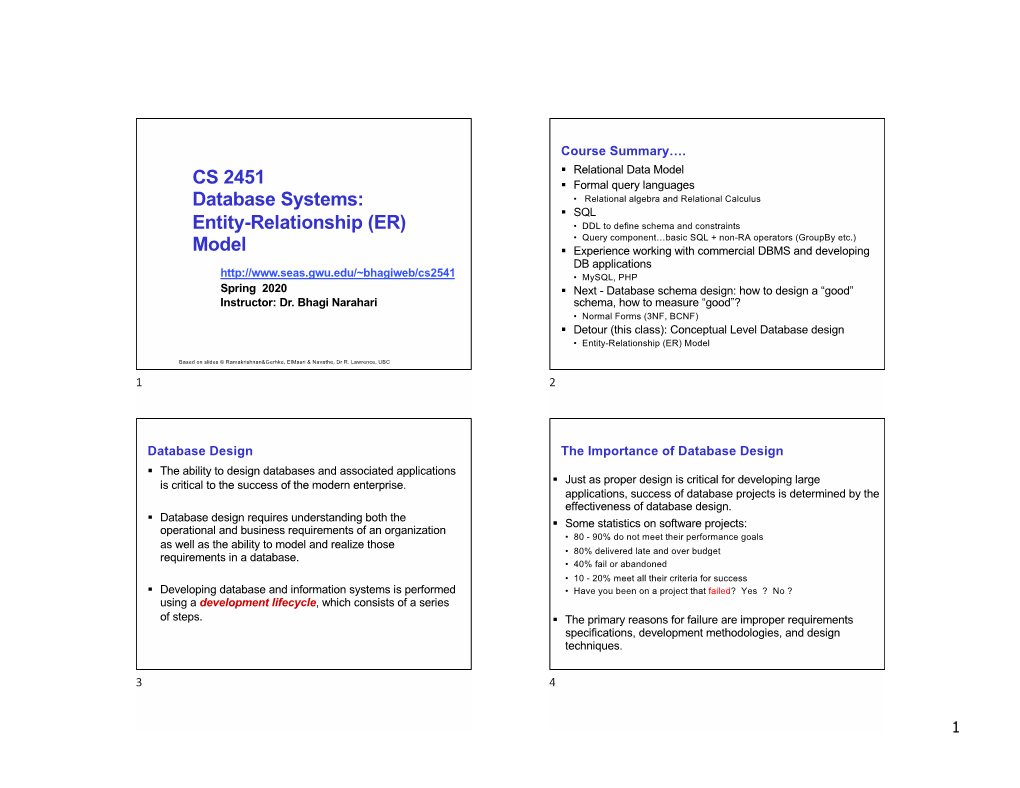 CS 2451 Database Systems: Entity-Relationship (ER) Model