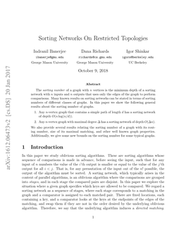Sorting Networks on Restricted Topologies Arxiv:1612.06473V2 [Cs