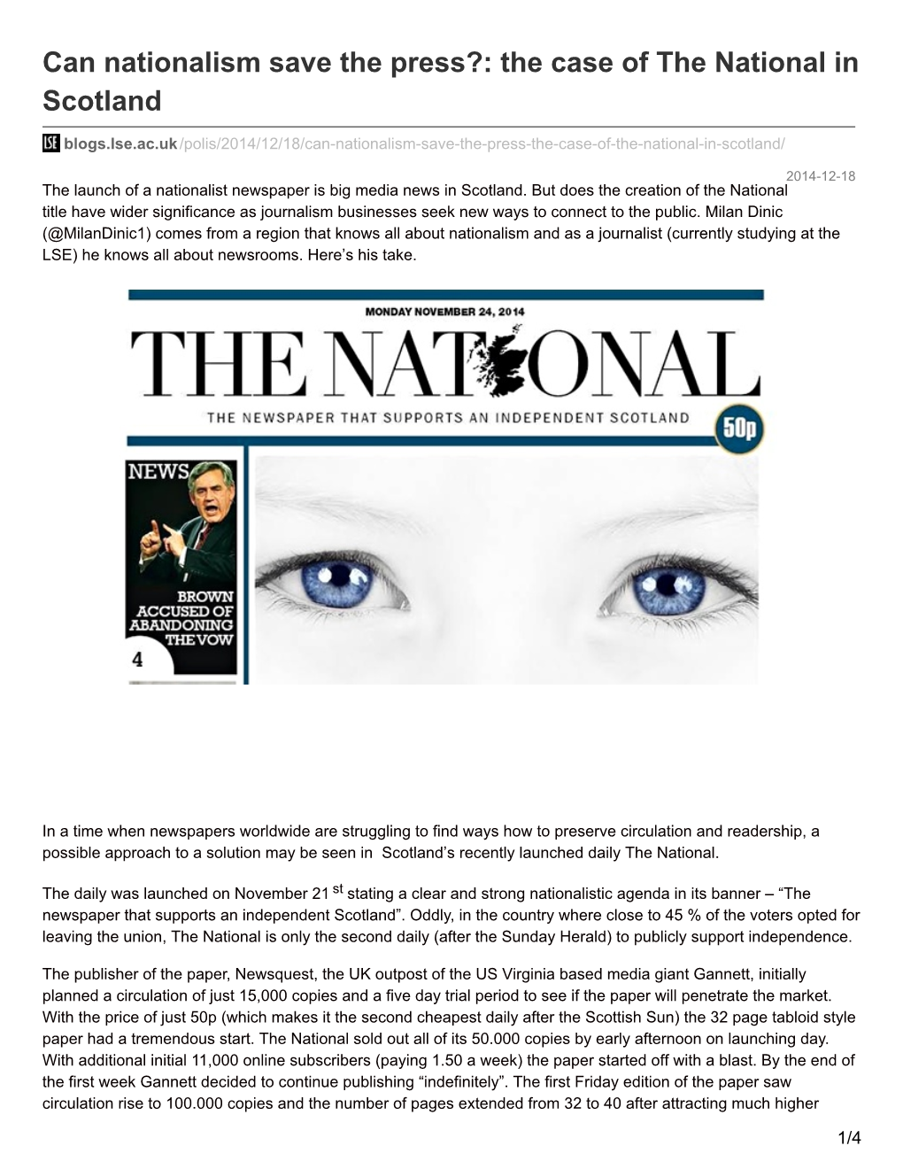 Can Nationalism Save the Press?: the Case of the National in Scotland