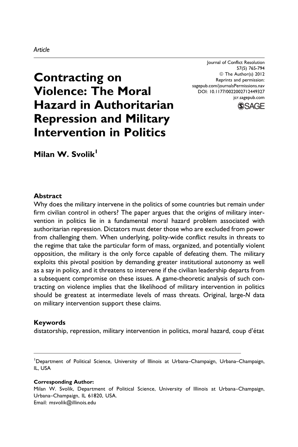 Contracting on Violence: the Moral Hazard in Authoritarian Repression