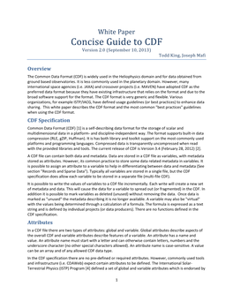 Concise Guide to CDF Version 2.0 (September 10, 2013) Todd King, Joseph Mafi