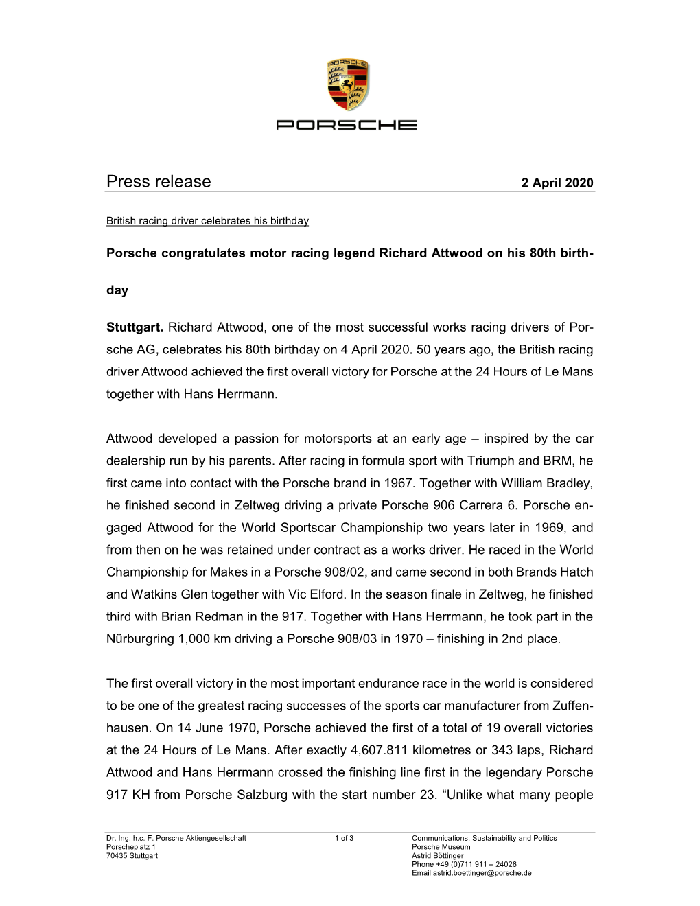 Press Release 2 April 2020