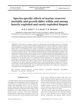 Species-Specific Effects of Marine Reserves: Mortality and Growth Differ Within and Among Heavily Exploited and Rarely Exploited Limpets