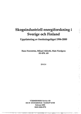 Energy Research Within the Forest Industry in Sweden and Finland. Update for the Period 1996-2000