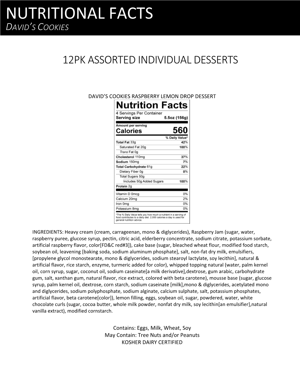 Nutritional Facts David’S Cookies