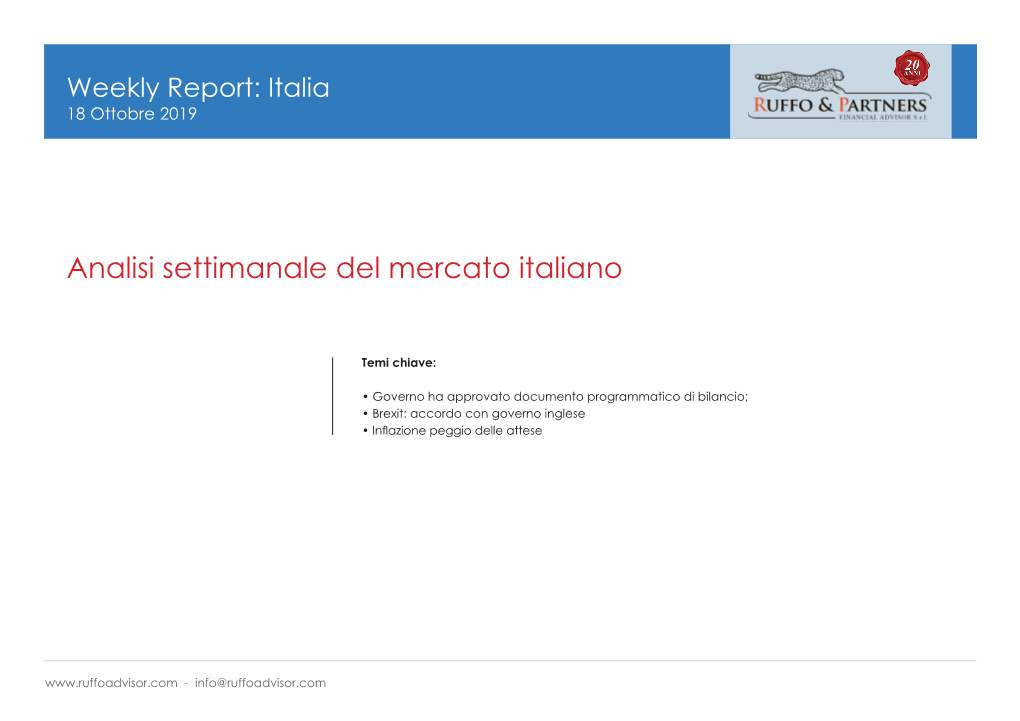 Weekly Report: Italia 18 Ottobre 2019