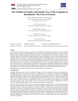 The Problem of Gender and Sensitive Use of the Language in Kazakhstan: the Case of German