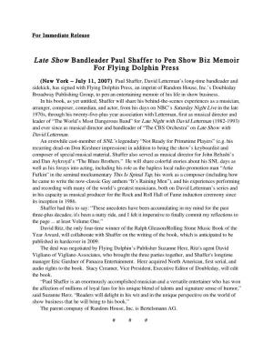 Late Show Bandleader Paul Shaffer to Pen Show Biz Memoir for Flying Dolphin Press