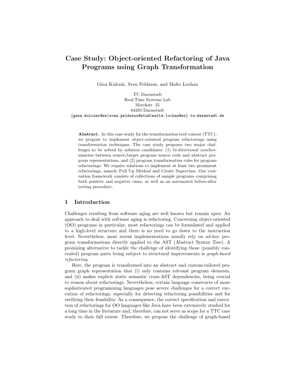 Case Study: Object-Oriented Refactoring of Java Programs Using Graph Transformation